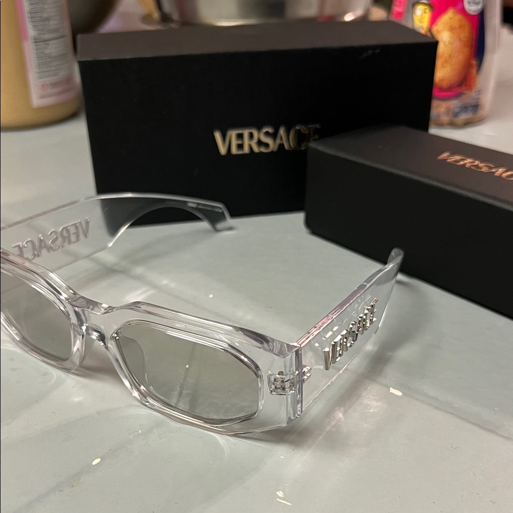Versace Ve4489u 148 8v Transparent Mirror Silver Men's 55 Mm Sunglasses Unisex